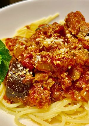ナスとひき肉のトマトソースパスタ-レシピのメイン写真