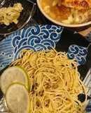サバ缶ガーリックパスタライム添え