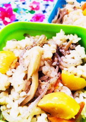 三種のキノコと栗の炊き込みご飯弁当☆-レシピのメイン写真