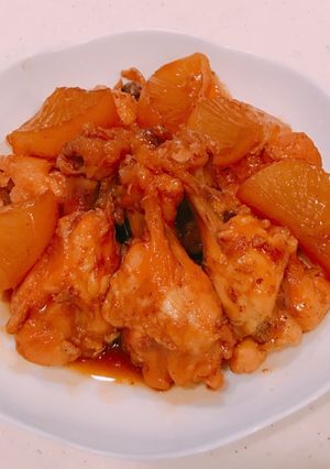 圧力鍋で柔か、手羽元と大根の甘辛バター煮-レシピのメイン写真