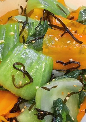 簡単！レンジで青梗菜と人参の塩昆布ナムル-レシピのメイン写真