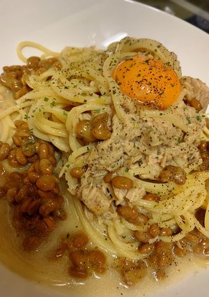 ツナと納豆の余り物和風パスタ-レシピのメイン写真