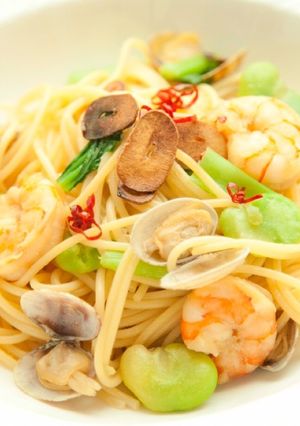 鮮やか⁂エビとアサリとそら豆の和風パスタ-レシピのメイン写真