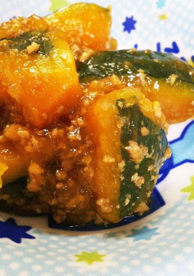 鶏ひき肉とかぼちゃの煮物-レシピのメイン写真