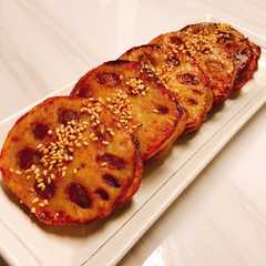 A picture of 甘辛れんこんのはさみ焼き.