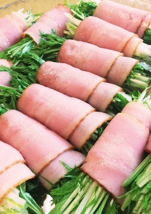 レンジで簡単！水菜とじゃが芋のベーコン巻-レシピのメイン写真