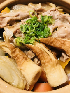 豚こまぎれ肉のスキヤキ風あまから煮込み鍋-レシピのメイン写真