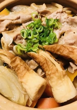 豚こまぎれ肉のスキヤキ風あまから煮込み鍋-レシピのメイン写真