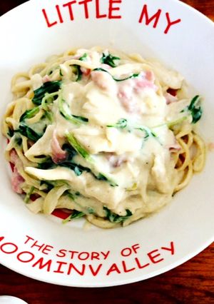 生ハムと舞茸の豆乳クリームパスタ-レシピのメイン写真