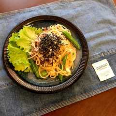 รูปของ スナップえんどうと挽肉の和クリームパスタ