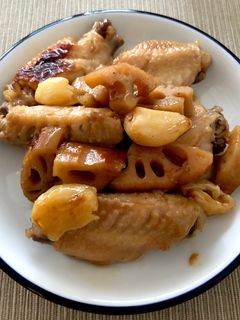 手羽中とレンコン、にんにくの甘酢煮込み-レシピのメイン写真