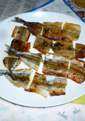さよりの素干しの網焼き＋パクチーオイル-レシピのメイン写真