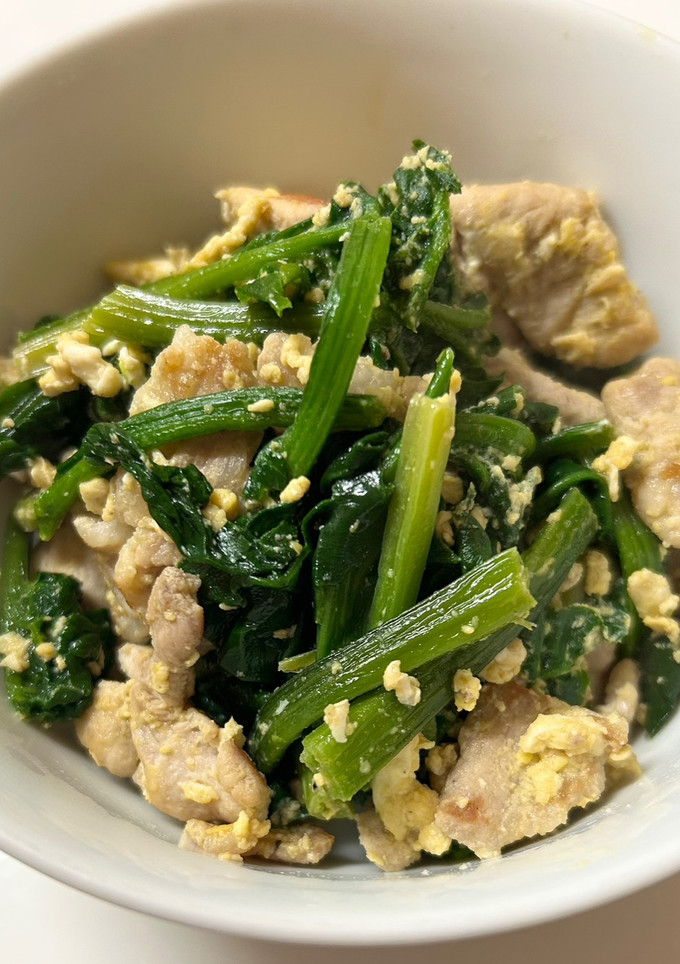 縮みほうれん草と豚肉の卵炒め-レシピのメイン写真