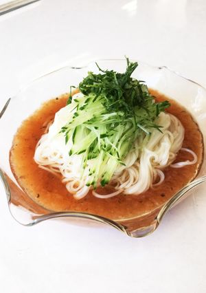 ベジタリアンにも大丈夫。梅ジュレそうめん-レシピのメイン写真