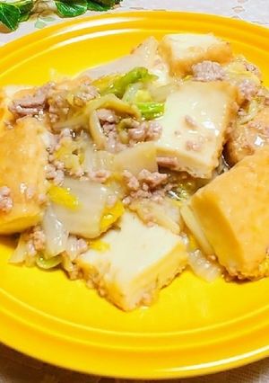 挽き肉絡む~✨白菜と厚揚げの旨塩炒め-レシピのメイン写真