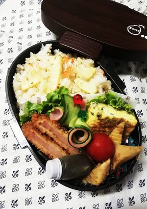 高校男子弁当♡筍ご飯とハムカツ-レシピのメイン写真