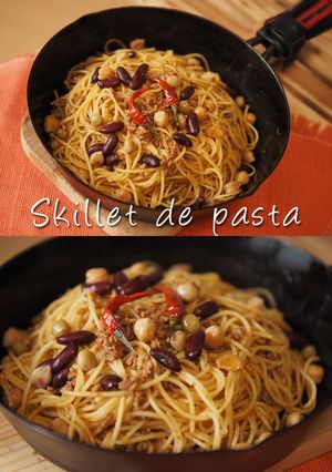 スキレットで豆とラグーソースのスパゲティ-レシピのメイン写真