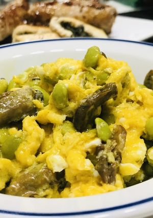 広島産かきのくんせいと枝豆の卵炒め-レシピのメイン写真
