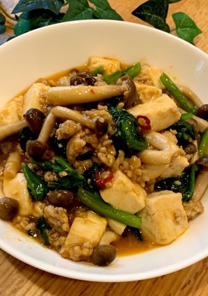 ほうれん草とシメジの麻婆豆腐-レシピのメイン写真