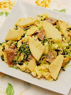 竹の子と豆苗と豚肉の玉子炒め-レシピのメイン写真