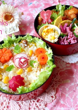 5月9日　コーンご飯　唐揚げ　母の日弁当-レシピのメイン写真
