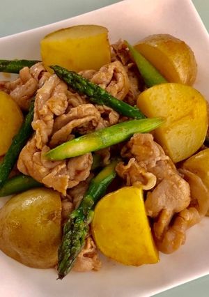 豚肉アスパラ新じゃがのトンテキのたれ炒め-レシピのメイン写真