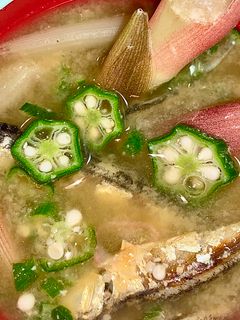 煮干し茎茗荷オクラの味噌汁-レシピのメイン写真