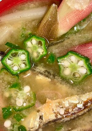 煮干し茎茗荷オクラの味噌汁-レシピのメイン写真