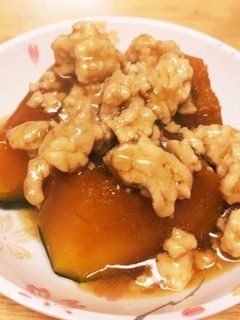 かぼちゃの煮付け(煮物) 挽き肉あんかけ-レシピのメイン写真