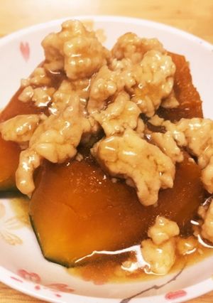 かぼちゃの煮付け（煮物） 挽き肉あんかけ-レシピのメイン写真