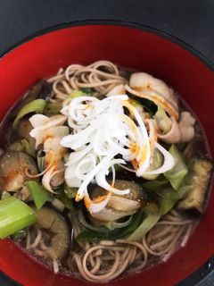 ねぎたっぷり!豚バラと茄子の温蕎麦-レシピのメイン写真