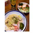 ムネ肉と春キャベツのレモンクリームパスタ