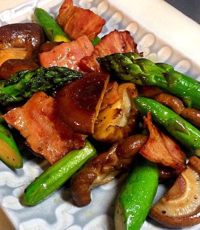 アスパラベーコン椎茸バター醤油炒め-レシピのメイン写真