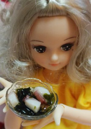 リカちゃんサイズ♡タコとワカメの酢の物ꕤ-レシピのメイン写真