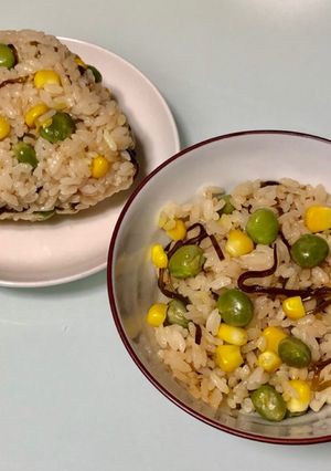 簡単☆塩昆布とコーンと塩えんどう豆ご飯-レシピのメイン写真