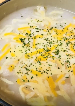 余熱でしあげる●鶏ガラスープの鶏肉雑炊-レシピのメイン写真