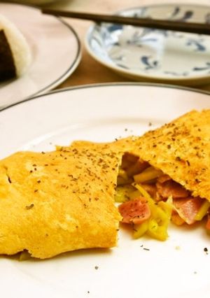 息子作!バジルでポテトベーコンオムレツ♪-レシピのメイン写真