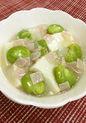 旬を食べよう☆そら豆と玉葱のあんかけ豆腐-レシピのメイン写真