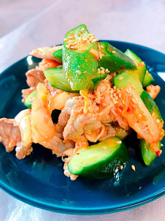 しゃぶしゃぶ豚肉とおくら胡瓜のキムチ和え-レシピのメイン写真