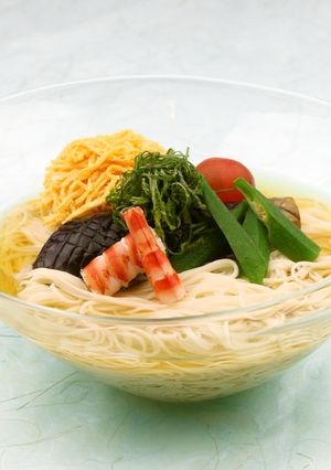 夏野菜ぶっかけそうめん（権太呂だし使用）-レシピのメイン写真
