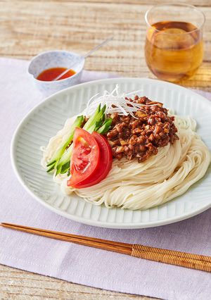 レンジで肉みそ風ジャージャー素麺 麺弁当-レシピのメイン写真