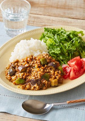 レンジで！大豆のお肉のなすキーマカレー-レシピのメイン写真