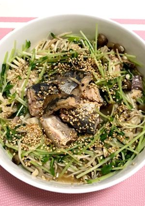 豆苗と鯖缶、きのこのレンジ煮-レシピのメイン写真
