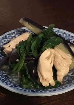 茄子とつるなと鶏ささみの辛子和え-レシピのメイン写真