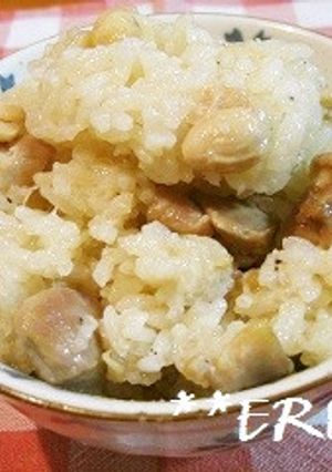 お鍋で作る大豆と鶏肉のおこわ～♪♪-レシピのメイン写真
