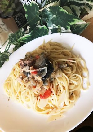 サバ缶アクアパッツァdeパスタ-レシピのメイン写真