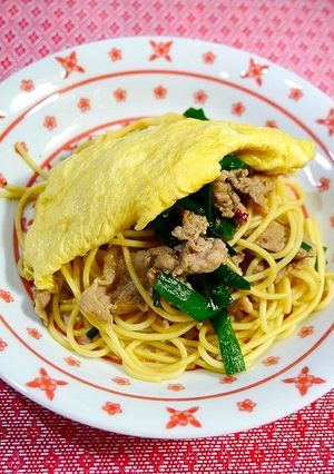 簡単！ニラ玉パスタ☆ふわふわ卵乗せ-レシピのメイン写真