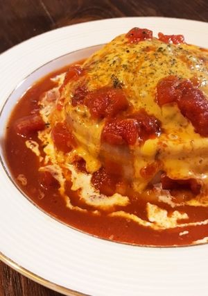 玉葱の器で♡トマトチーズ煮込みハンバーグ-レシピのメイン写真