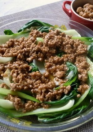 チンゲンサイのピリ辛肉味噌あんかけ-レシピのメイン写真