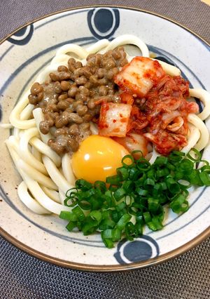 栄養満点！納豆 卵 キムチの冷やしうどん-レシピのメイン写真